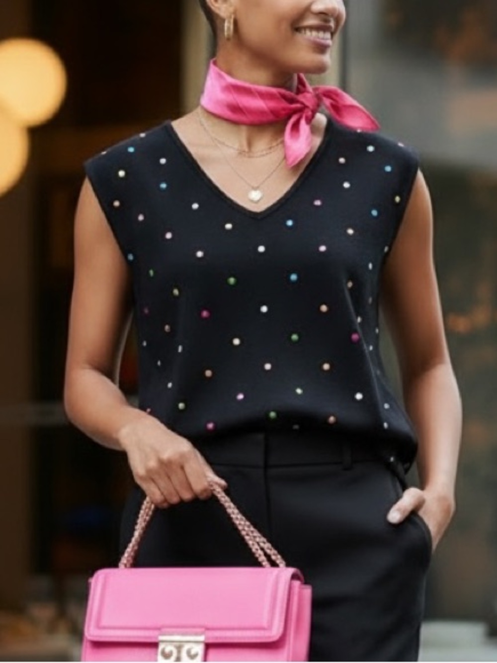 Like New Dress Barn Black Career Sweater w/Embroidered colorful dots all over it